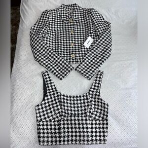 NEW JASON WU HOUNDSTOOTH 2 PIECE BLAZER JACKET AND CROP TOP SEQUIN SET SMALL